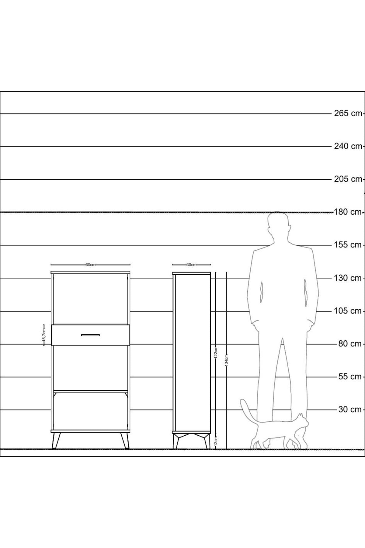 Arges Dolap 2 Raflı Tek Çekmeceli 60x30x134 Antrasit-Antrasit