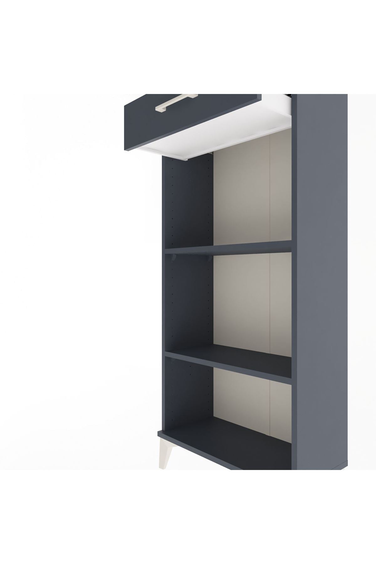 Arges Dolap 2 Raflı Tek Çekmeceli 60x30x134 Antrasit-Antrasit