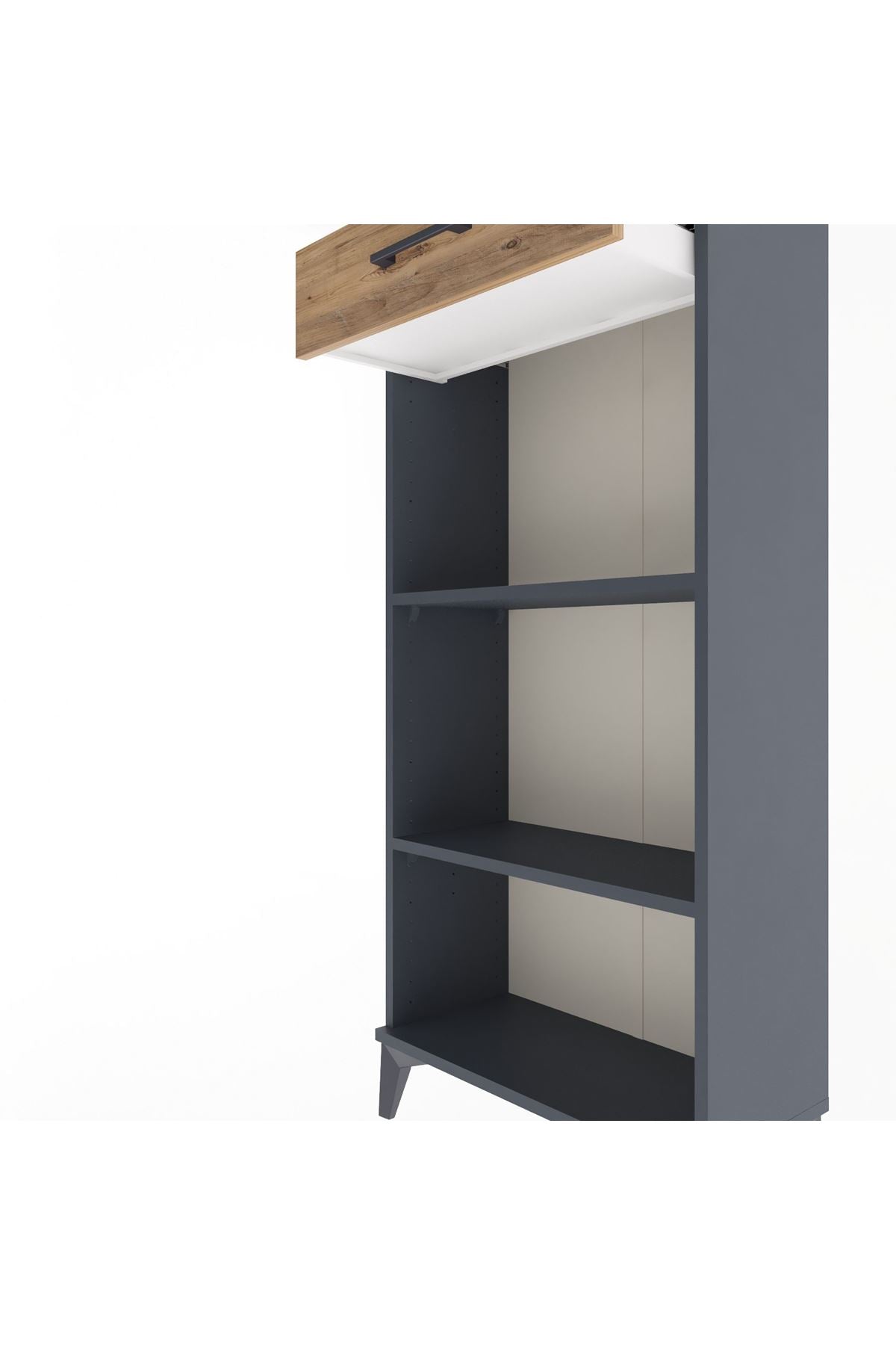 Arges Dolap 2 Raflı Tek Çekmeceli 60x30x134 Antrasit-Çam