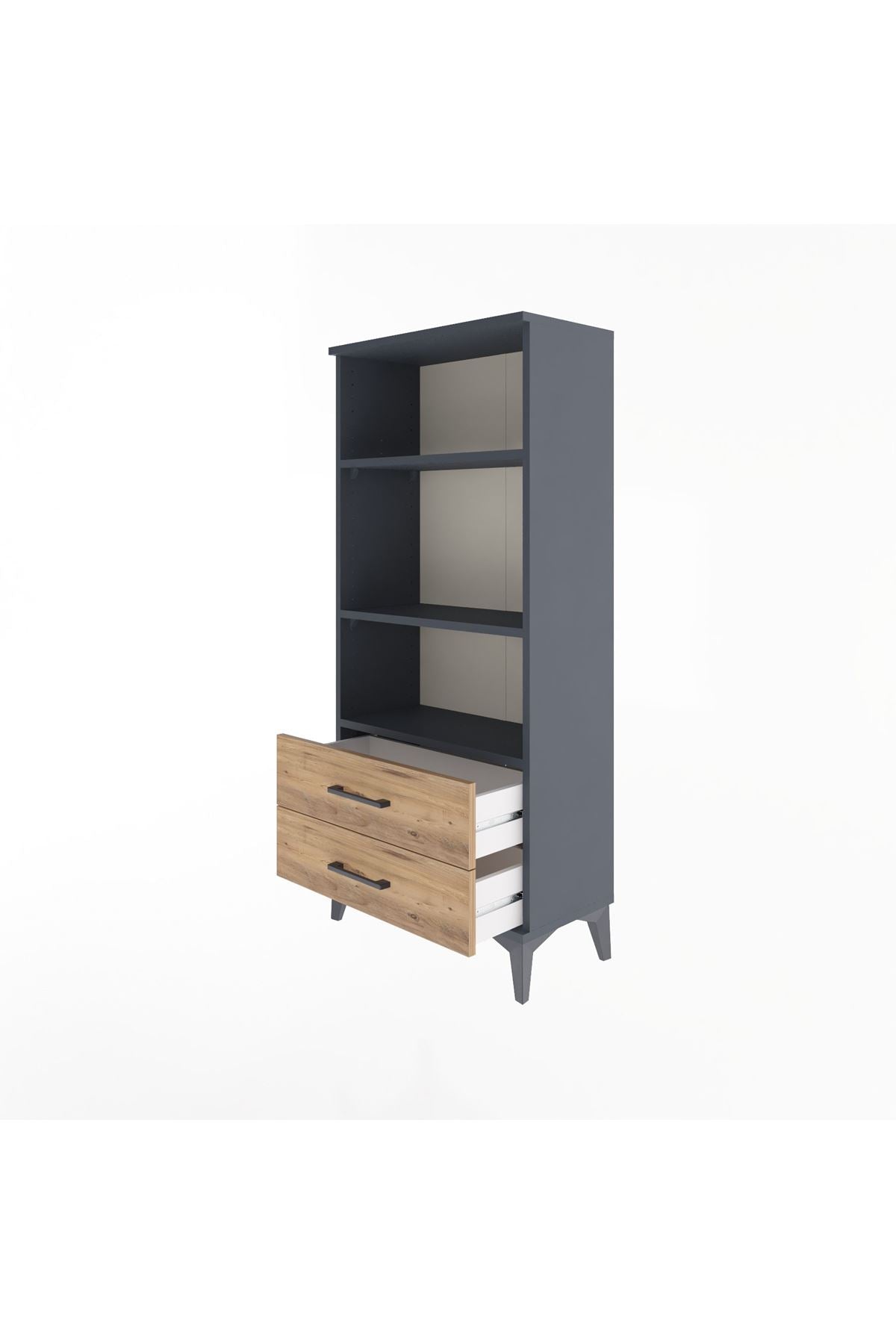 Arges Dolap 3 Raflı 2 Çekmeceli 60x30x134 Antrasit-Çam