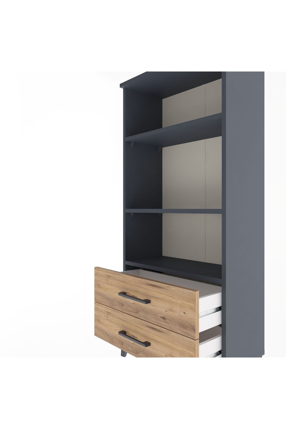 Arges Dolap 3 Raflı 2 Çekmeceli 60x30x134 Antrasit-Çam