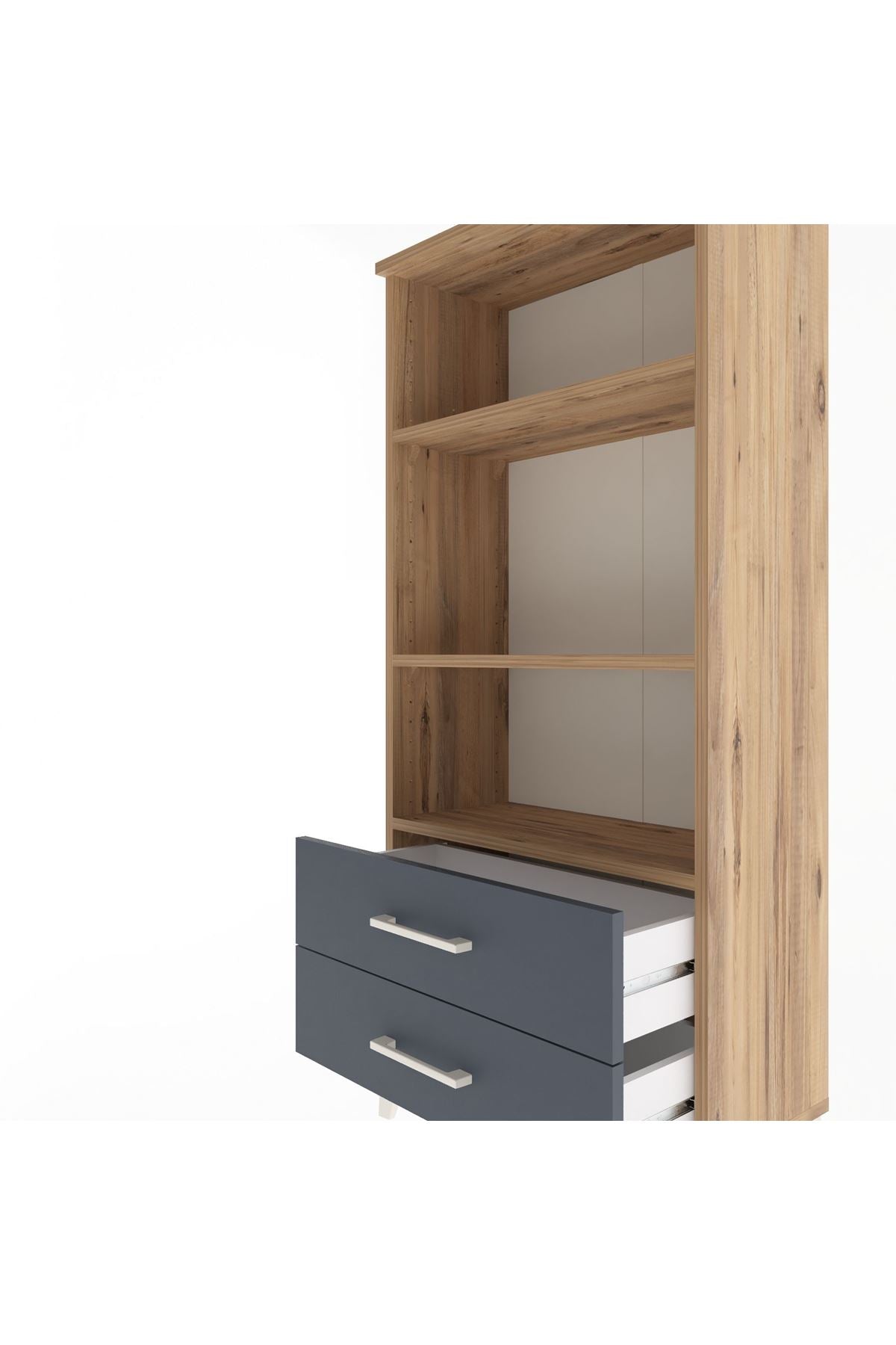 Arges Dolap 3 Raflı 2 Çekmeceli 60x30x134 Çam-Antrasit