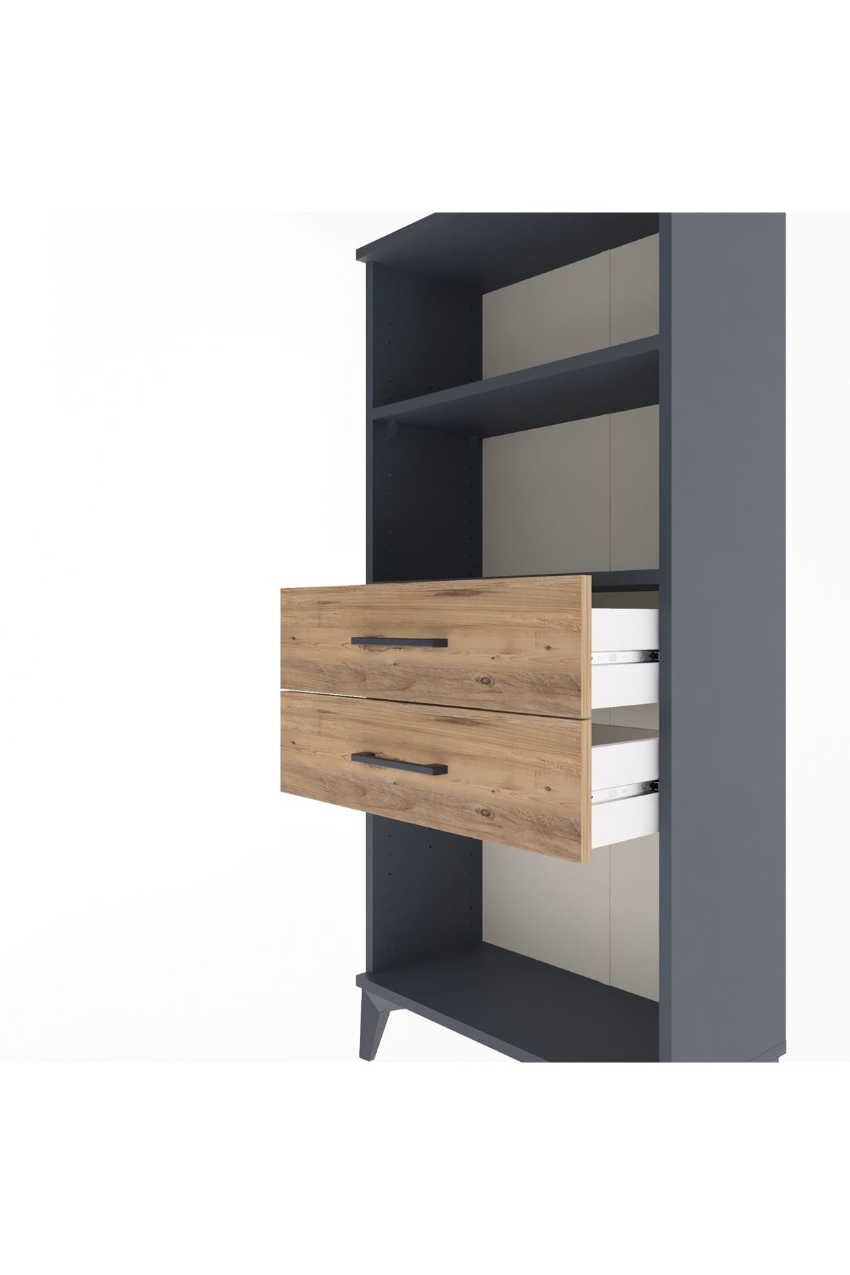 Arges Dolap 2 Raflı 2 Çekmeceli 60x30x134 Antrasit-Çam