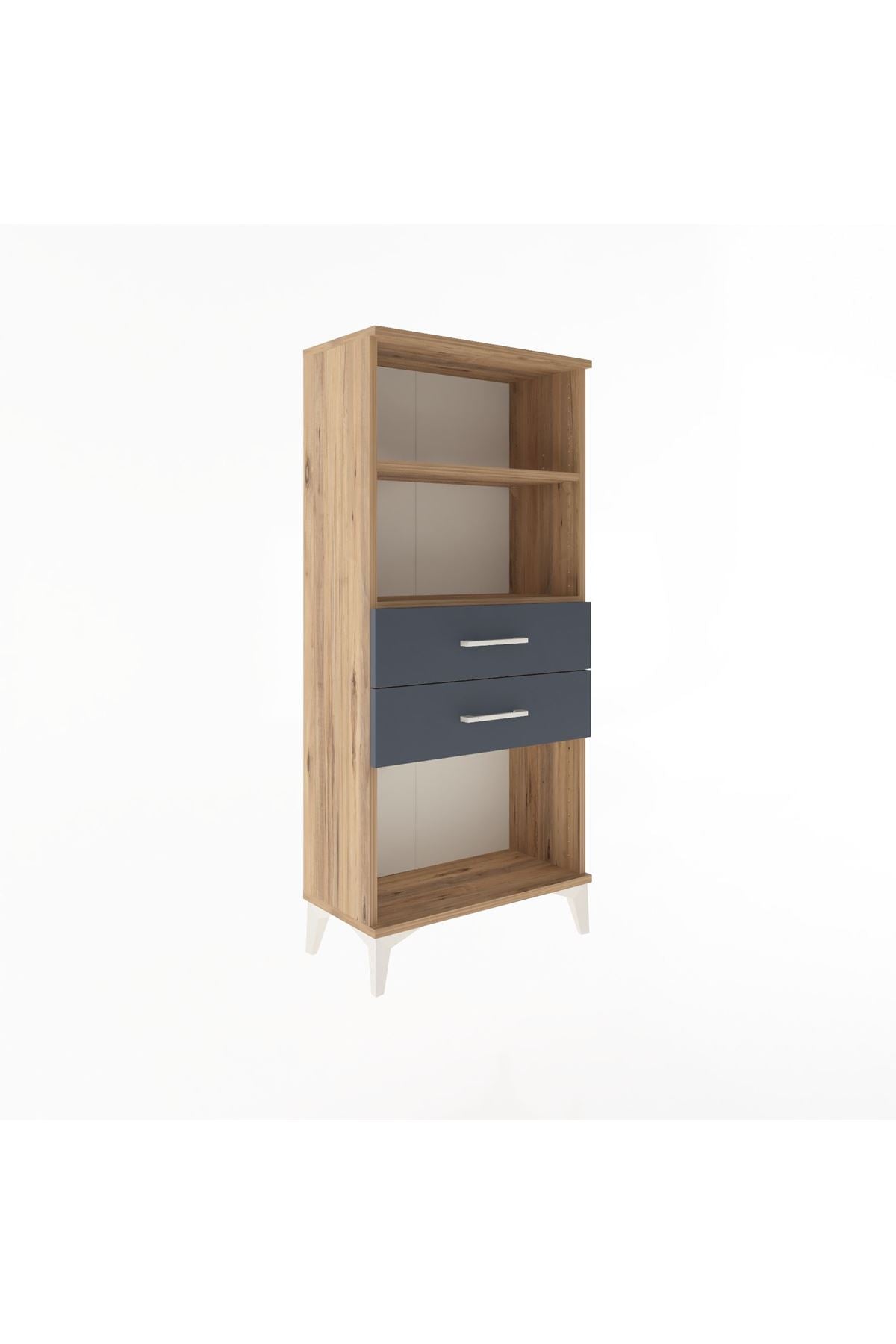 Arges Dolap 2 Raflı 2 Çekmeceli 60x30x134 Çam-Antrasit