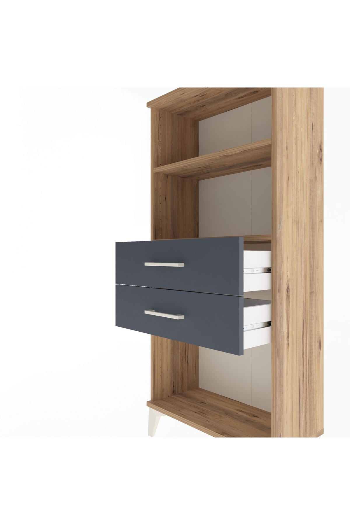 Arges Dolap 2 Raflı 2 Çekmeceli 60x30x134 Çam-Antrasit
