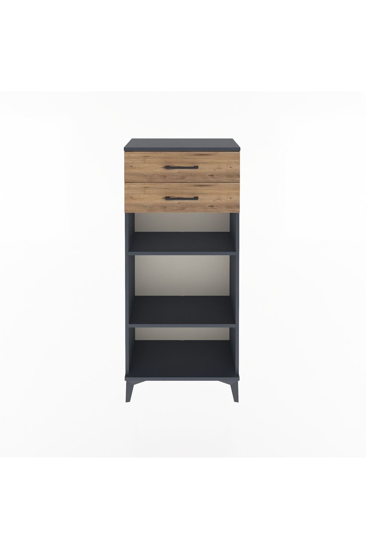Arges Dolap 2 Raflı 2 Çekmeceli 60x30x134 Antrasit-Çam