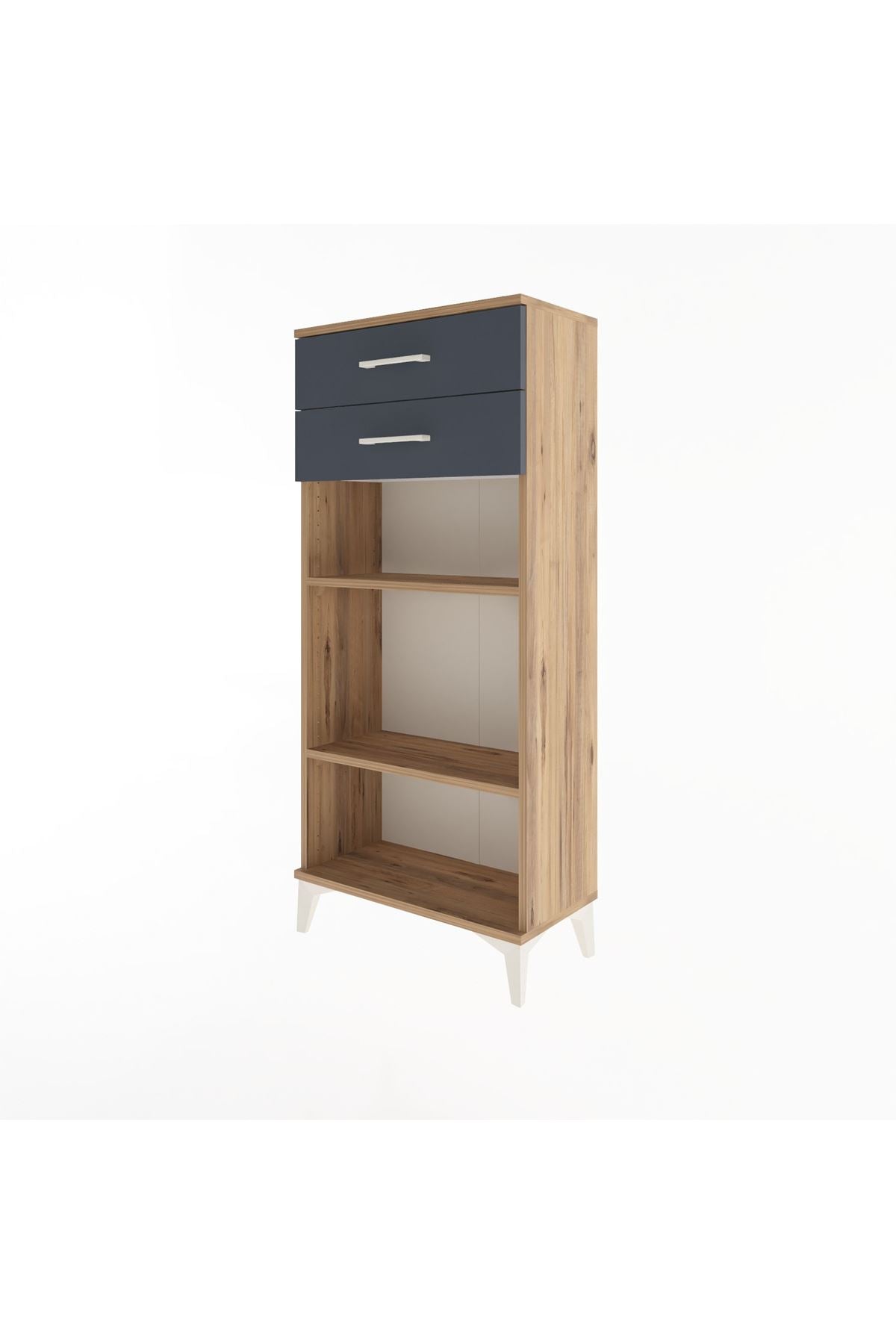 Arges Dolap 2 Raflı 2 Çekmeceli 60x30x134 Çam-Antrasit