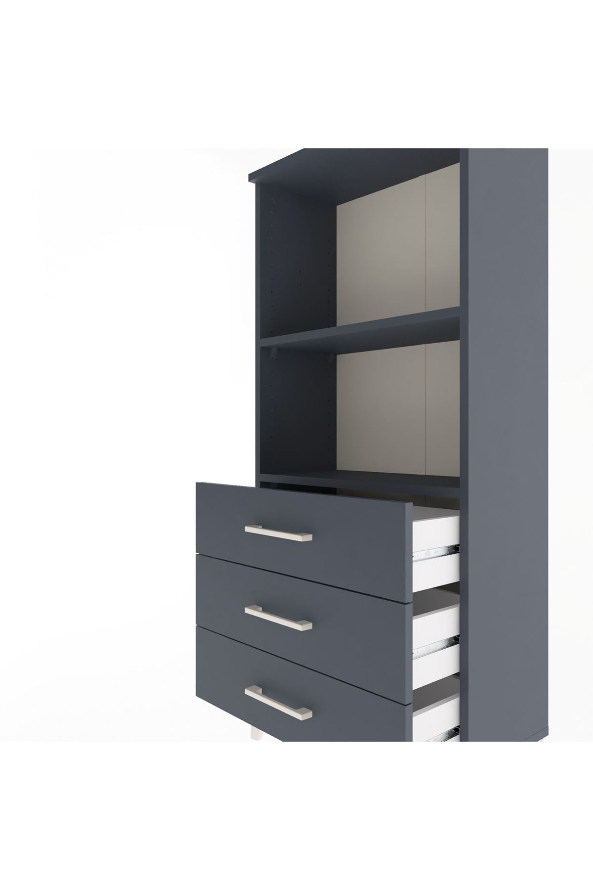 Arges Dolap 2 Raflı 3 Çekmeceli 60x30x134 Antrasit-Antrasit