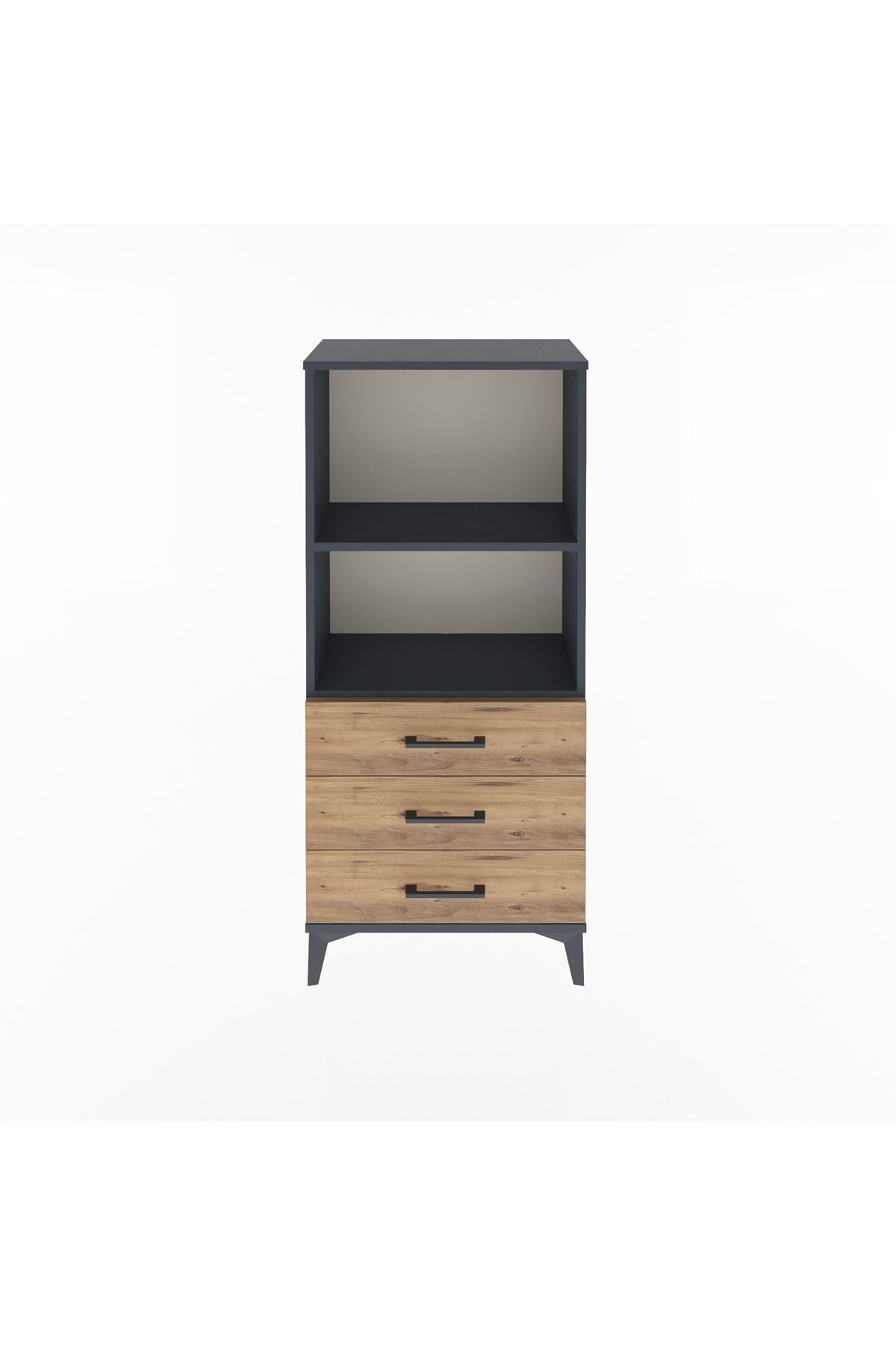 Arges Dolap 2 Raflı 3 Çekmeceli 60x30x134 Antrasit-Çam