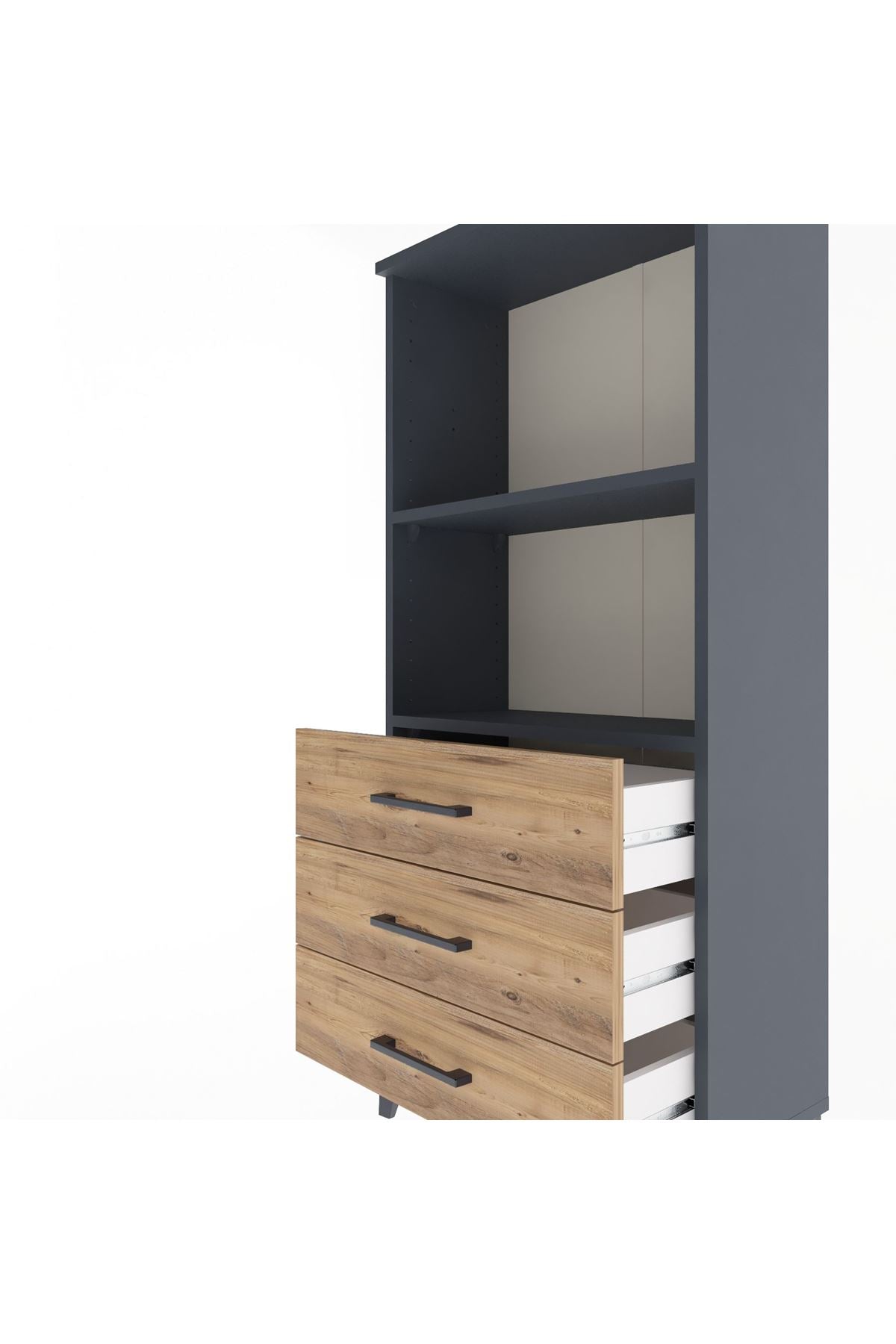 Arges Dolap 2 Raflı 3 Çekmeceli 60x30x134 Antrasit-Çam