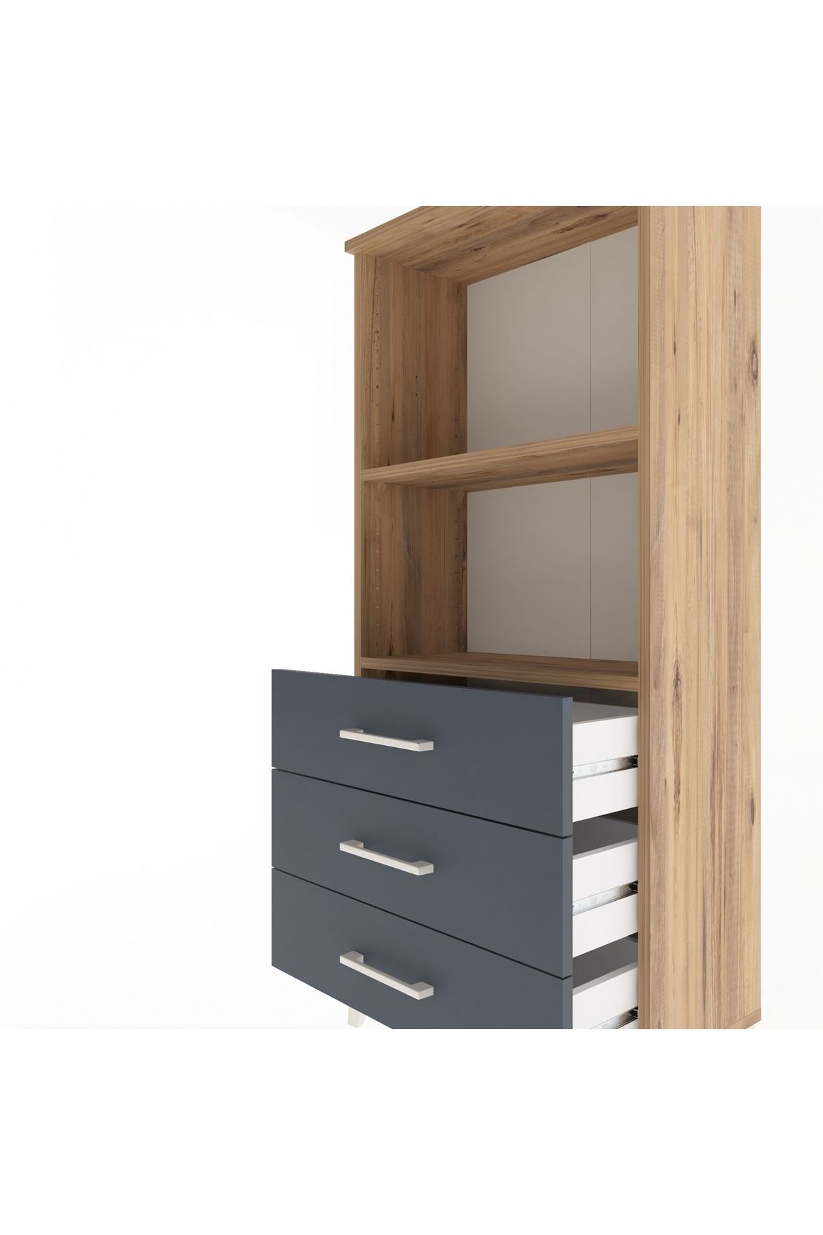 Arges Dolap 2 Raflı 3 Çekmeceli 60x30x134 Çam-Antrasit
