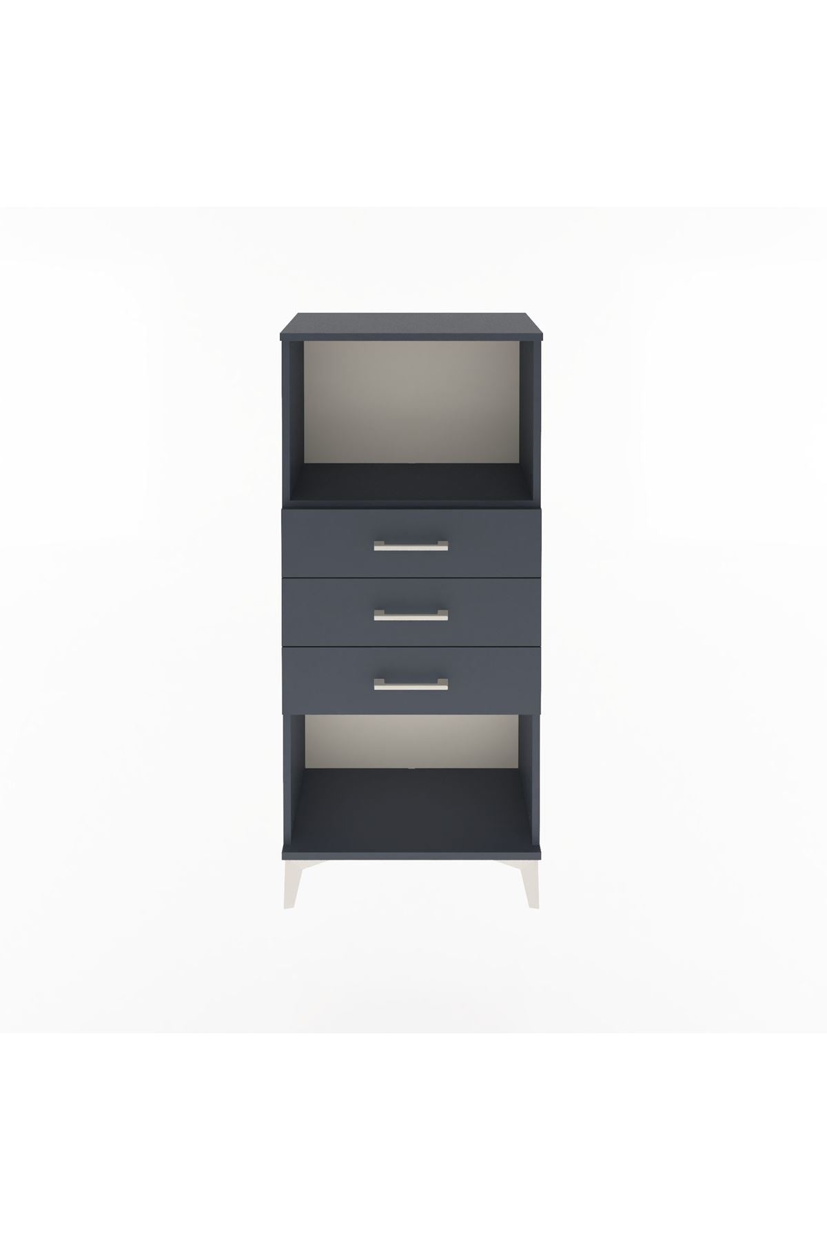 Arges Dolap Tek Raflı 3 Çekmeceli 60x30x134 Antrasit-Antrasit