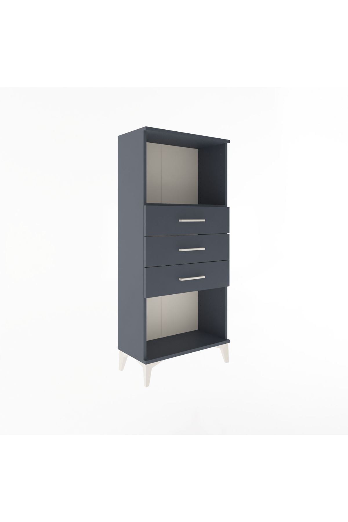 Arges Dolap Tek Raflı 3 Çekmeceli 60x30x134 Antrasit-Antrasit