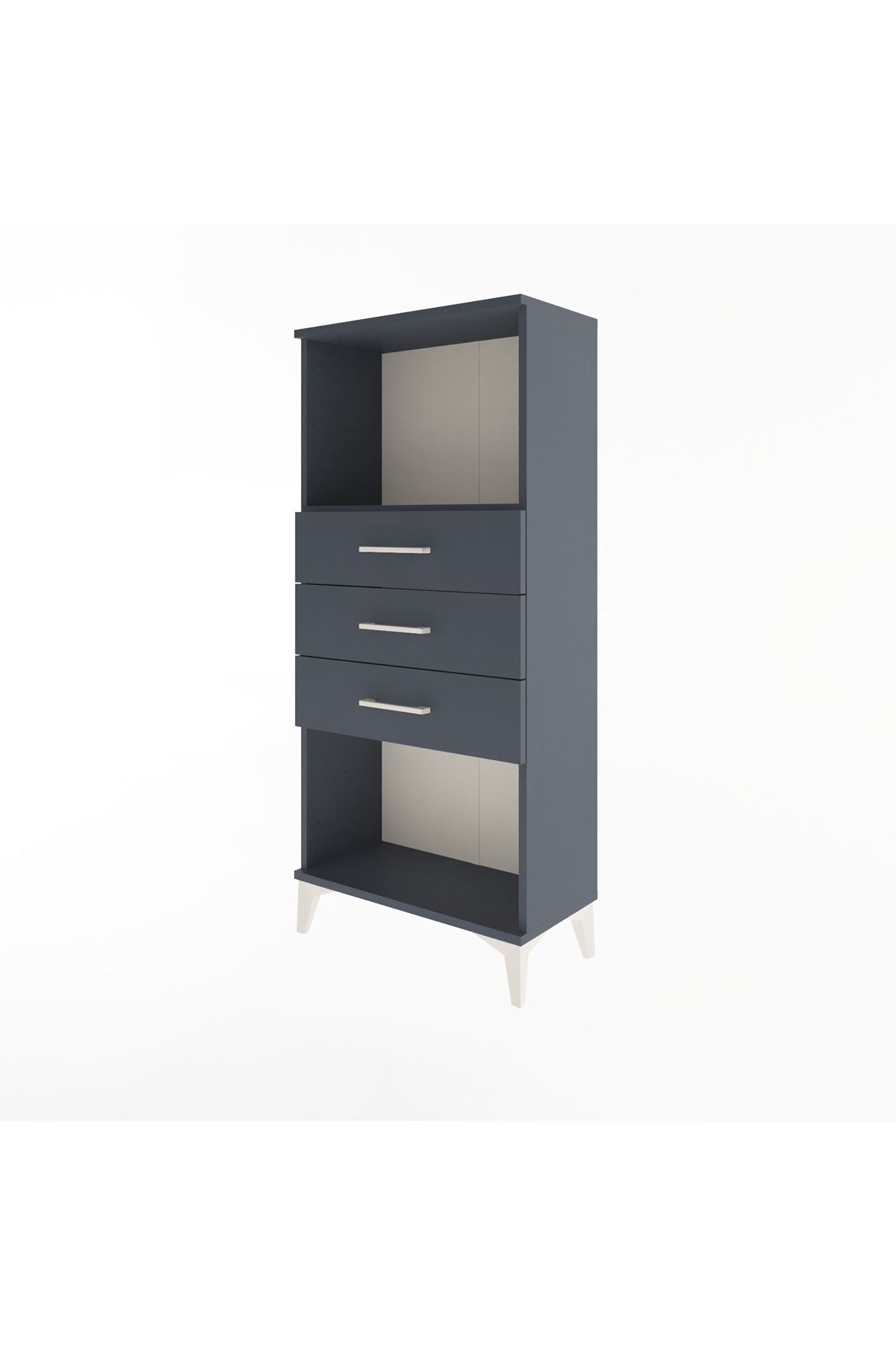 Arges Dolap Tek Raflı 3 Çekmeceli 60x30x134 Antrasit-Antrasit