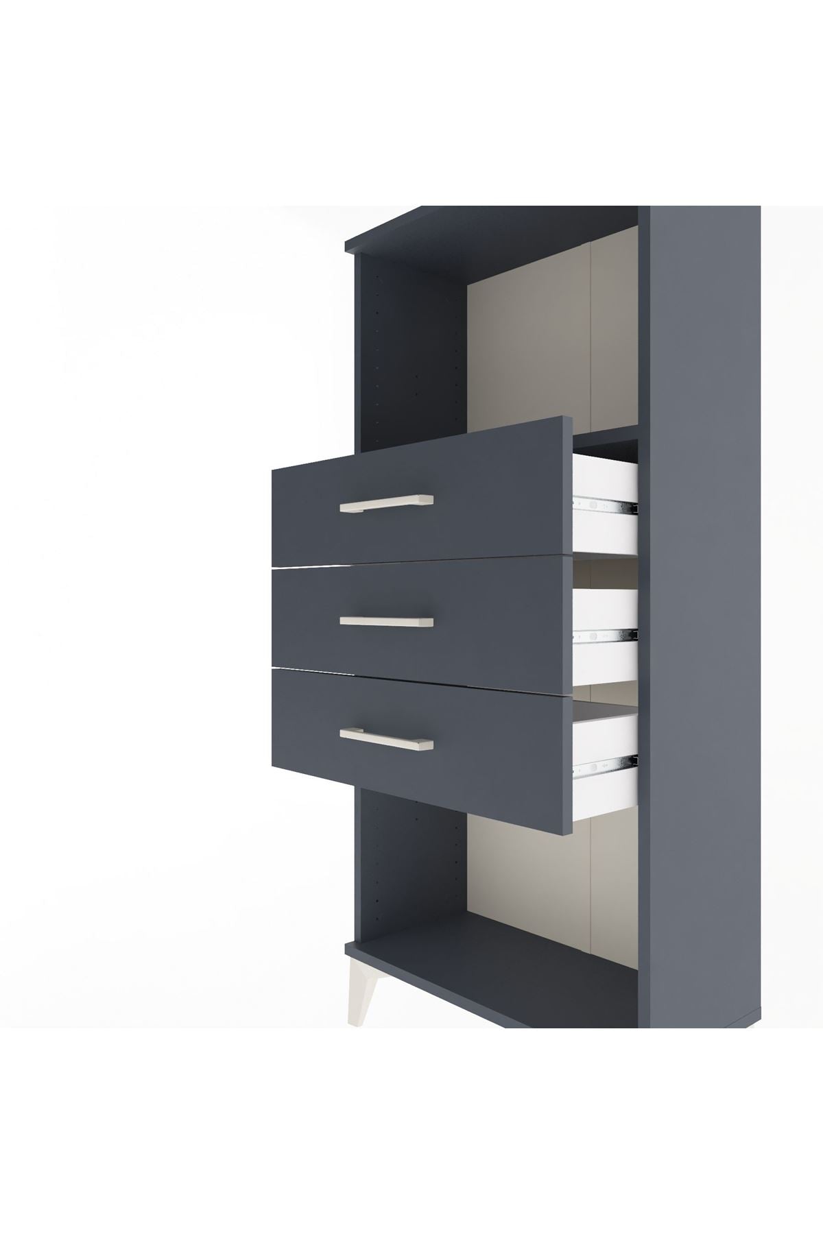 Arges Dolap Tek Raflı 3 Çekmeceli 60x30x134 Antrasit-Antrasit