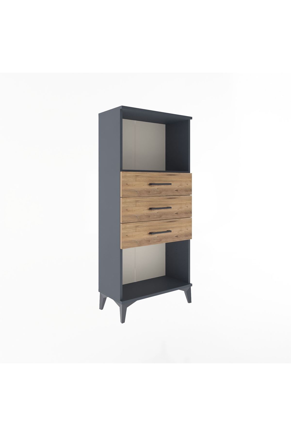 Arges Dolap Tek Raflı 3 Çekmeceli 60x30x134 Antrasit-Çam