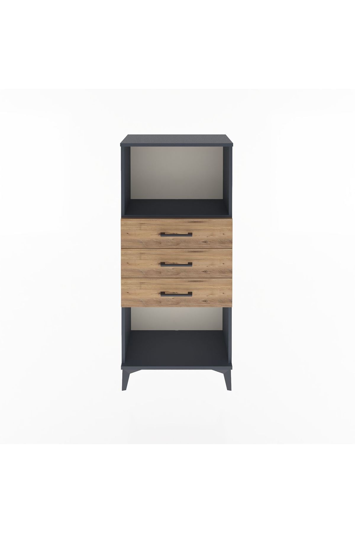 Arges Dolap Tek Raflı 3 Çekmeceli 60x30x134 Antrasit-Çam