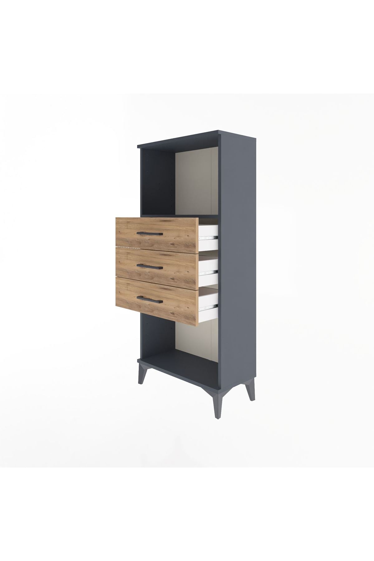 Arges Dolap Tek Raflı 3 Çekmeceli 60x30x134 Antrasit-Çam