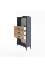 Arges Dolap Tek Raflı 3 Çekmeceli 60x30x134 Antrasit-Çam