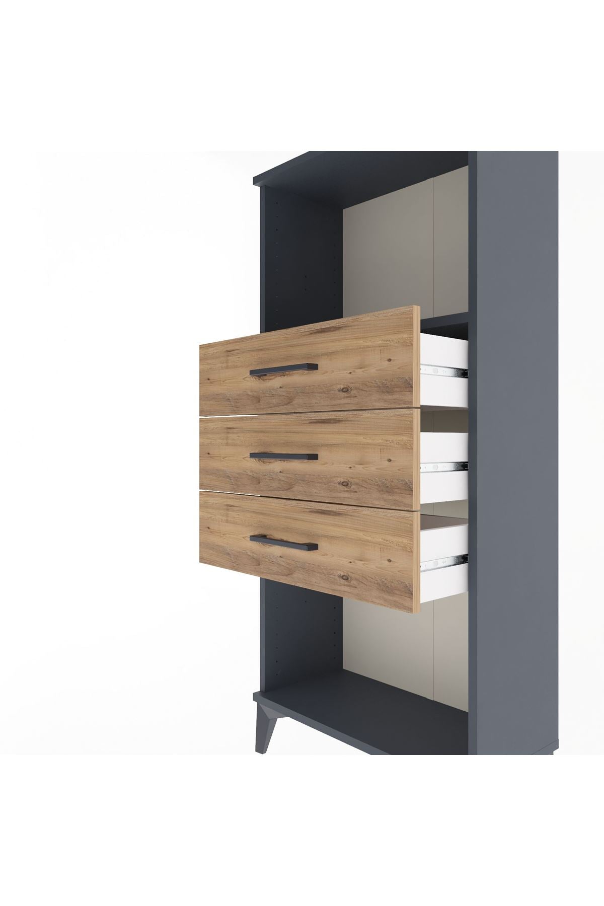 Arges Dolap Tek Raflı 3 Çekmeceli 60x30x134 Antrasit-Çam