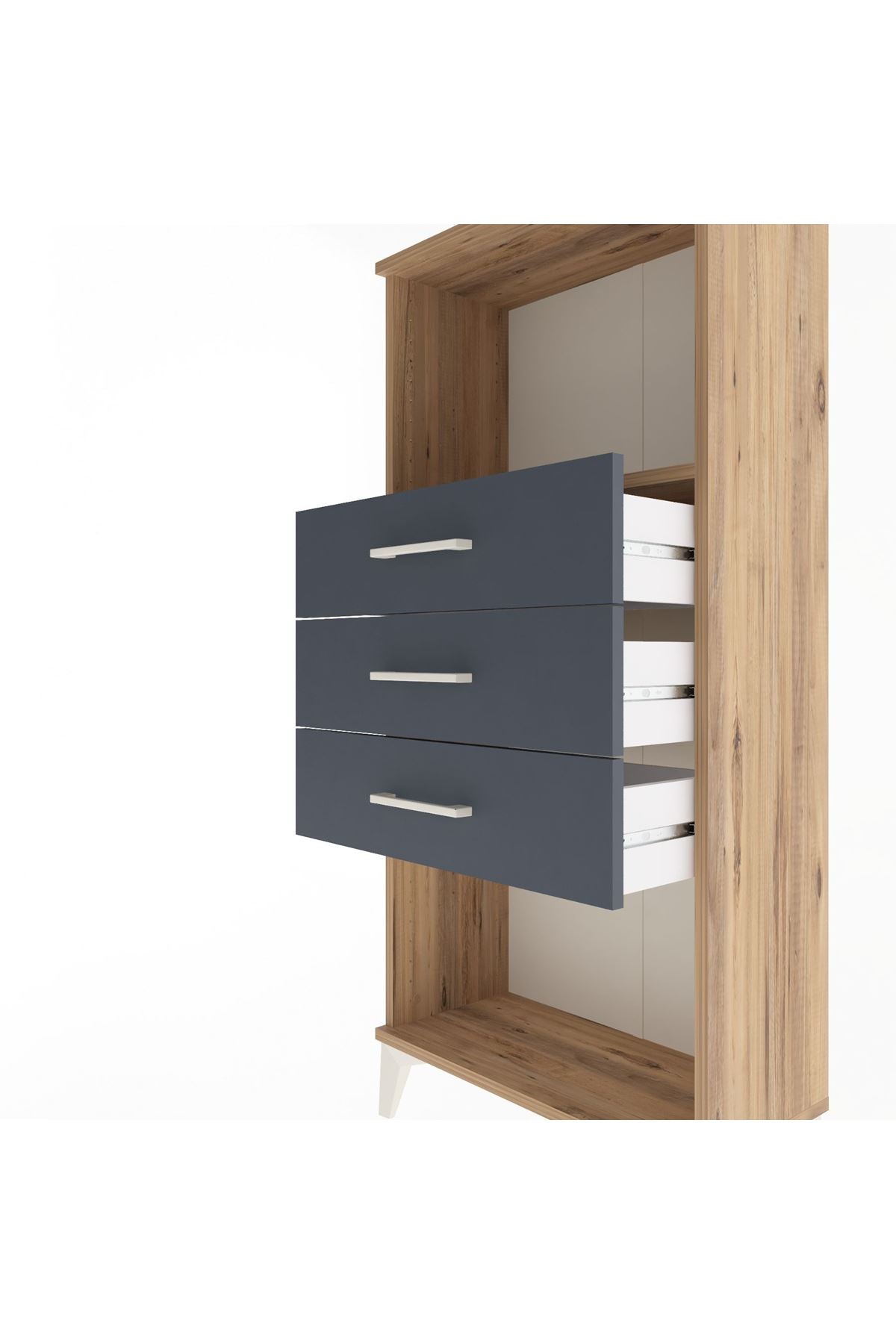 Arges Dolap Tek Raflı 3 Çekmeceli 60x30x134 Çam-Antrasit