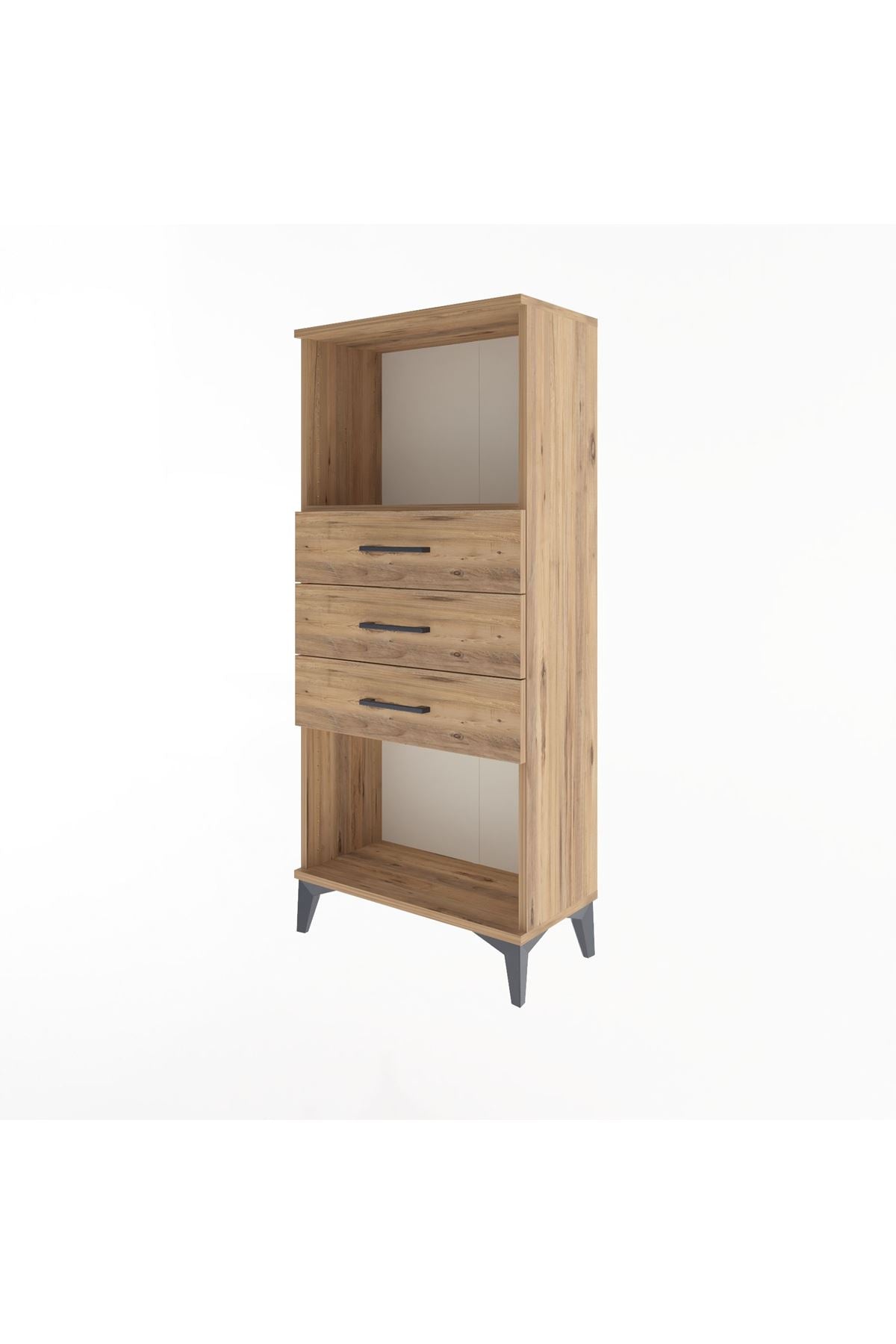 Arges Dolap Tek Raflı 3 Çekmeceli 60x30x134 Çam-Çam