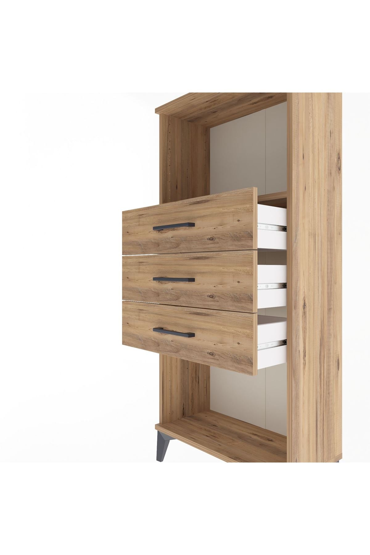 Arges Dolap Tek Raflı 3 Çekmeceli 60x30x134 Çam-Çam