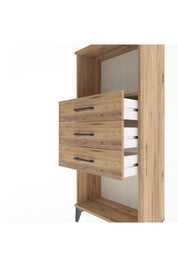 Arges Dolap Tek Raflı 3 Çekmeceli 60x30x134 Çam-Çam