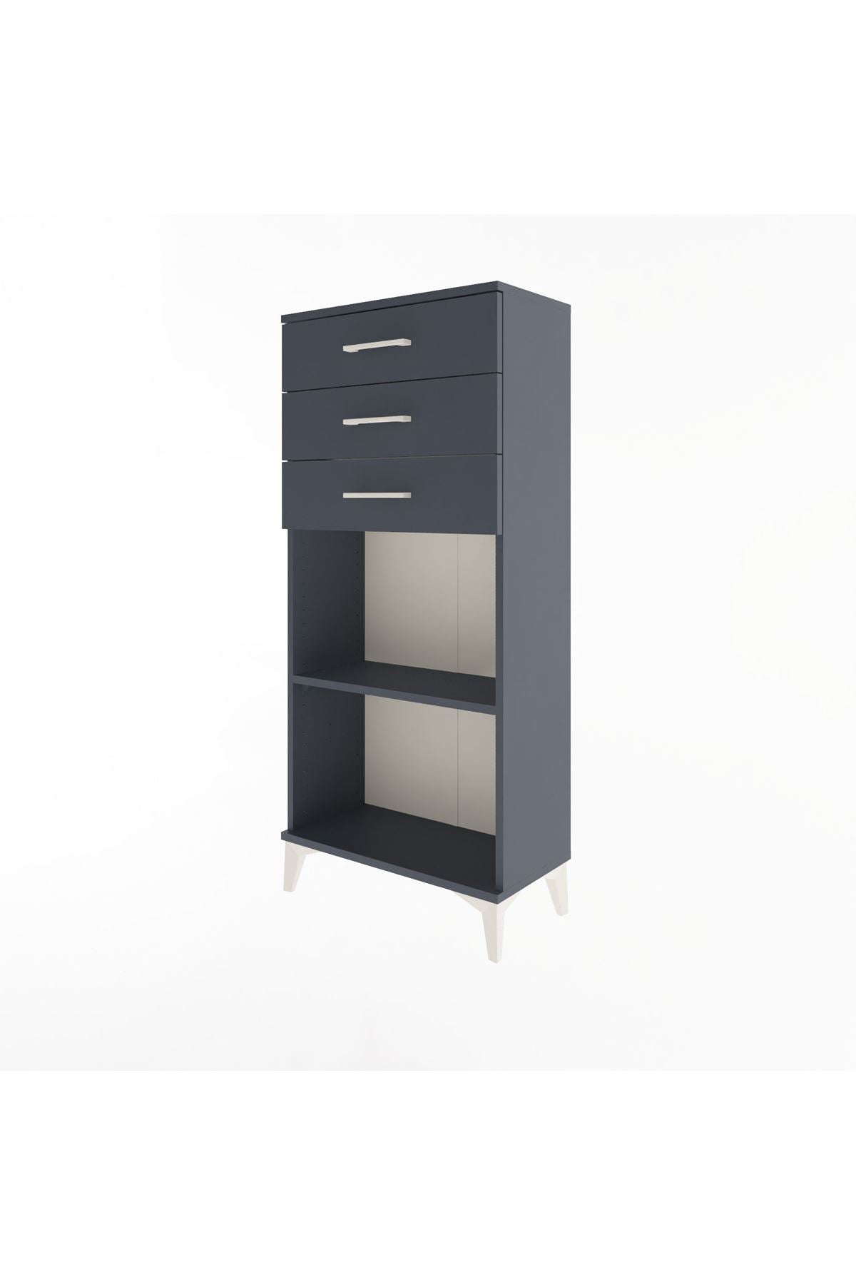 Arges Dolap Tek Raflı 3 Çekmeceli 60x30x134 Antrasit-Antrasit