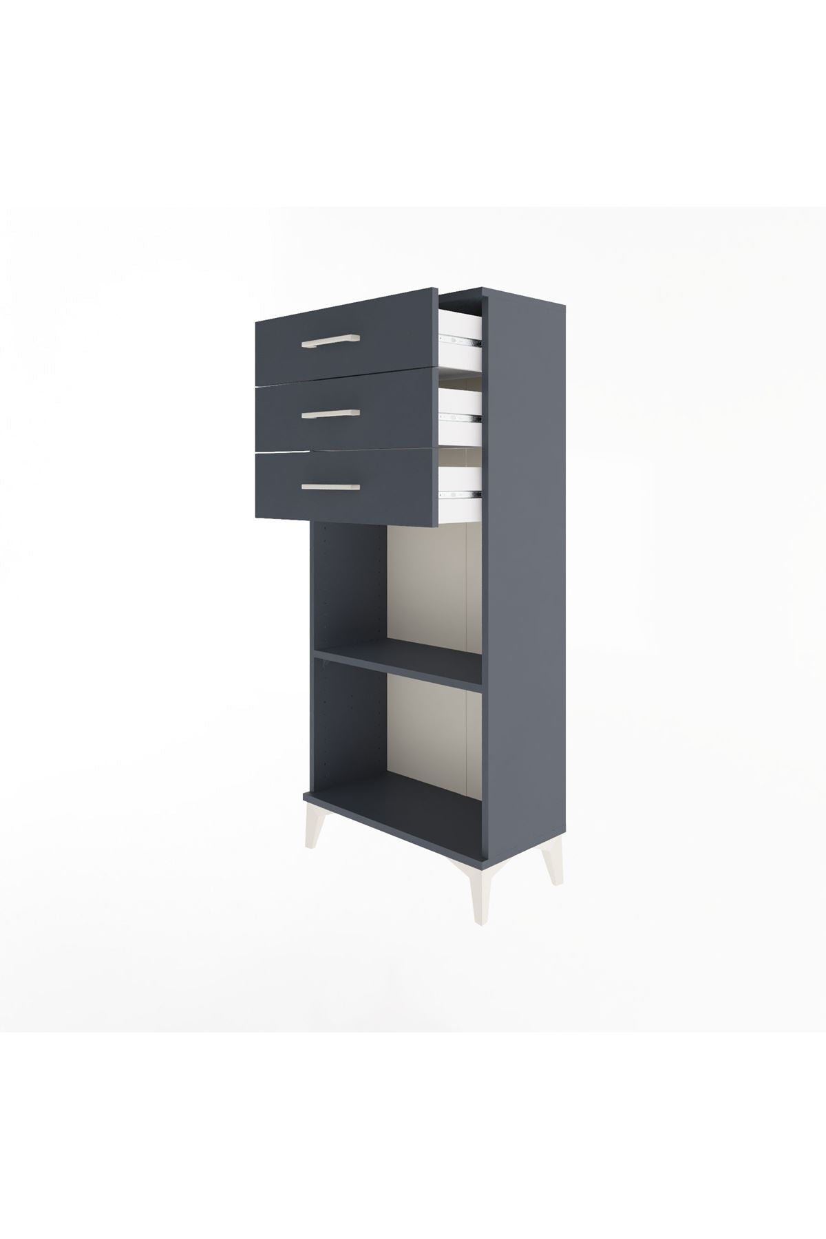 Arges Dolap Tek Raflı 3 Çekmeceli 60x30x134 Antrasit-Antrasit