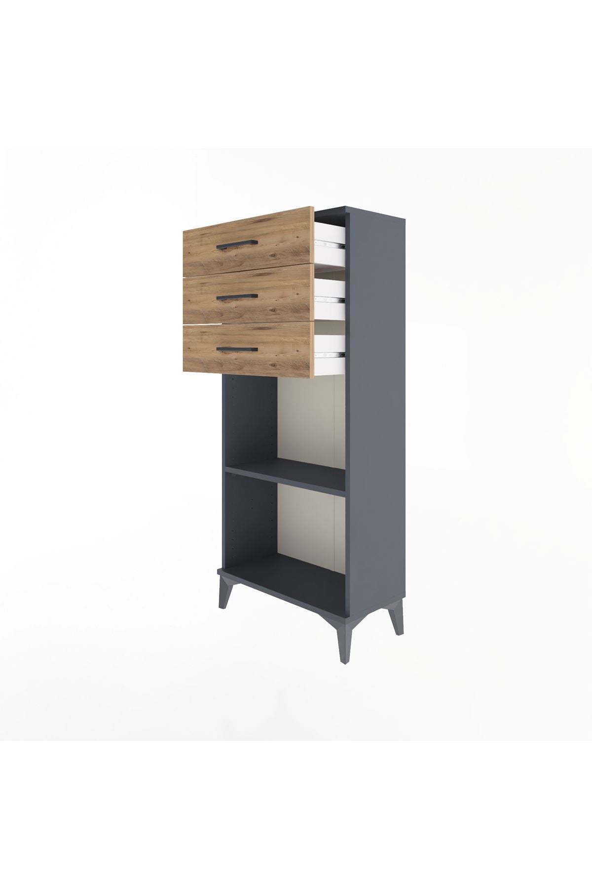 Arges Dolap Tek Raflı 3 Çekmeceli 60x30x134 Antrasit-Çam