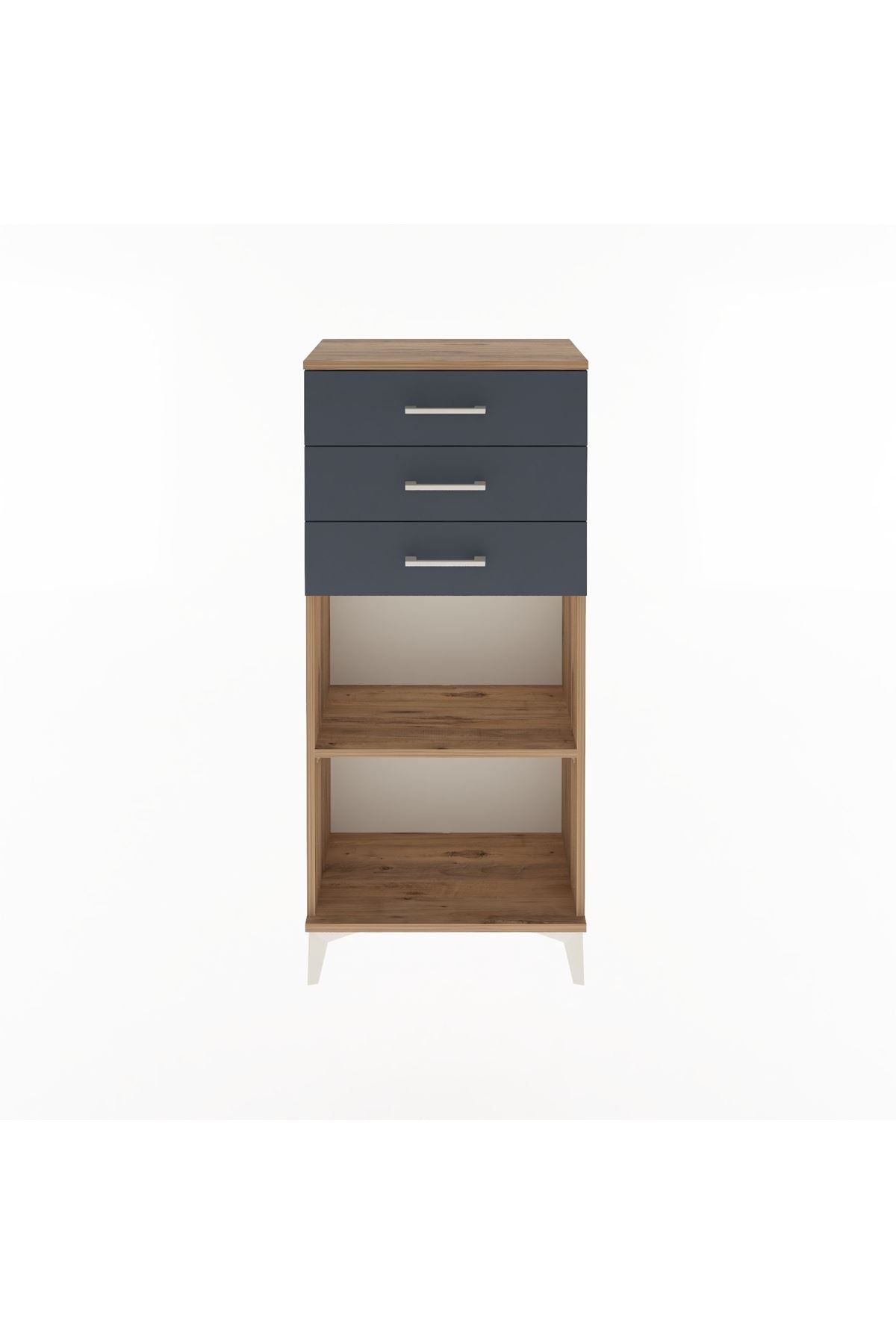 Arges Dolap Tek Raflı 3 Çekmeceli 60x30x134 Çam-Antrasit