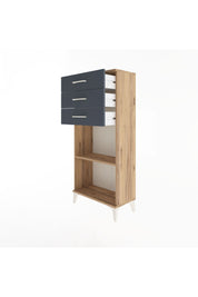 Arges Dolap Tek Raflı 3 Çekmeceli 60x30x134 Çam-Antrasit