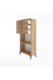 Arges Dolap Tek Raflı 3 Çekmeceli 60x30x134 Çam-Çam