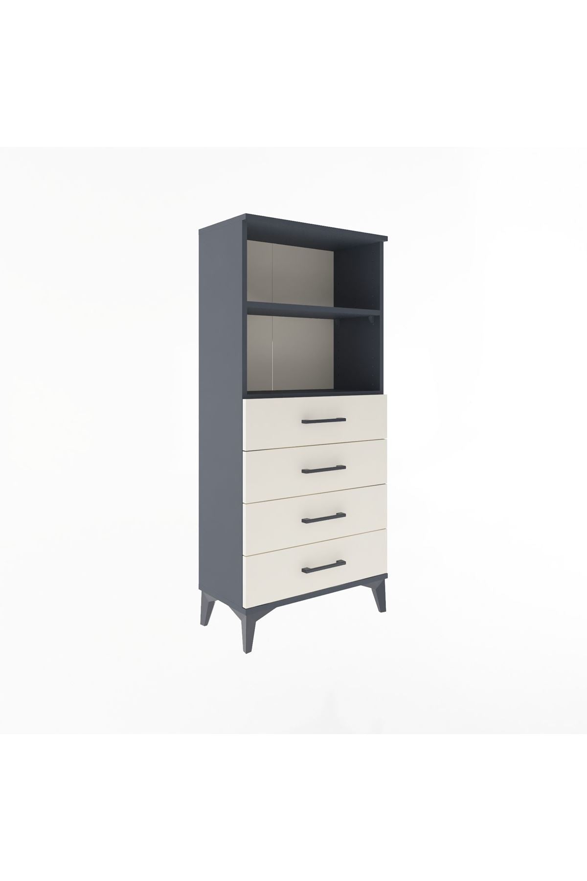 Arges Dolap 2 Raflı 4 Çekmeceli 60x30x134 Antrasit-Aytaşı