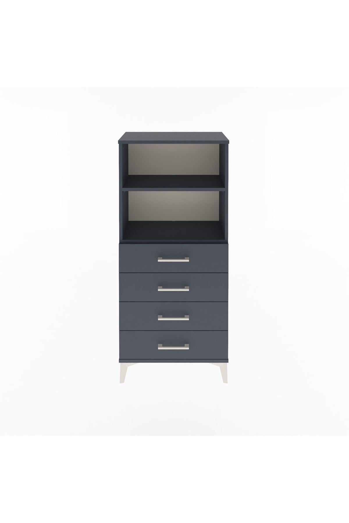 Arges Dolap 2 Raflı 4 Çekmeceli 60x30x134 Antrasit-Antrasit