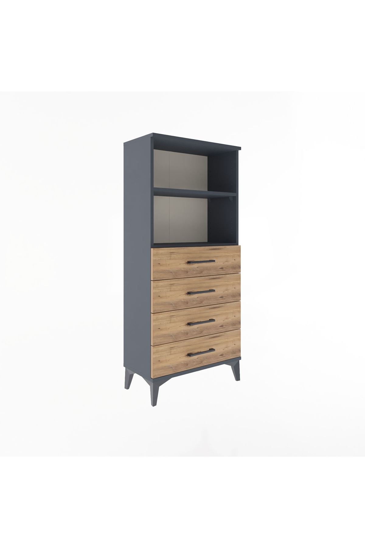 Arges Dolap 2 Raflı 4 Çekmeceli 60x30x134 Antrasit-Çam