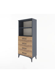 Arges Dolap 2 Raflı 4 Çekmeceli 60x30x134 Antrasit-Çam