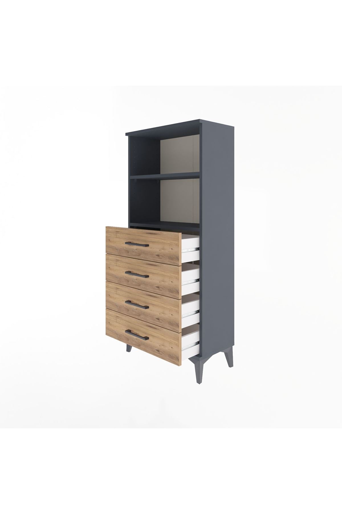 Arges Dolap 2 Raflı 4 Çekmeceli 60x30x134 Antrasit-Çam