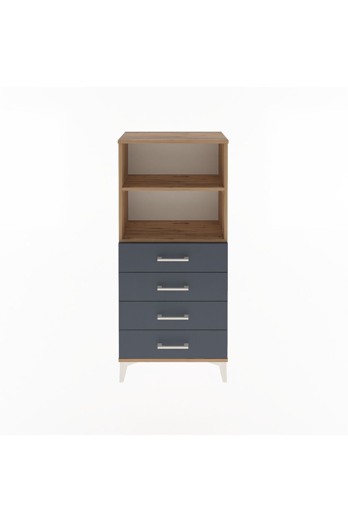 Arges Dolap 2 Raflı 4 Çekmeceli 60x30x134 Çam-Antrasit