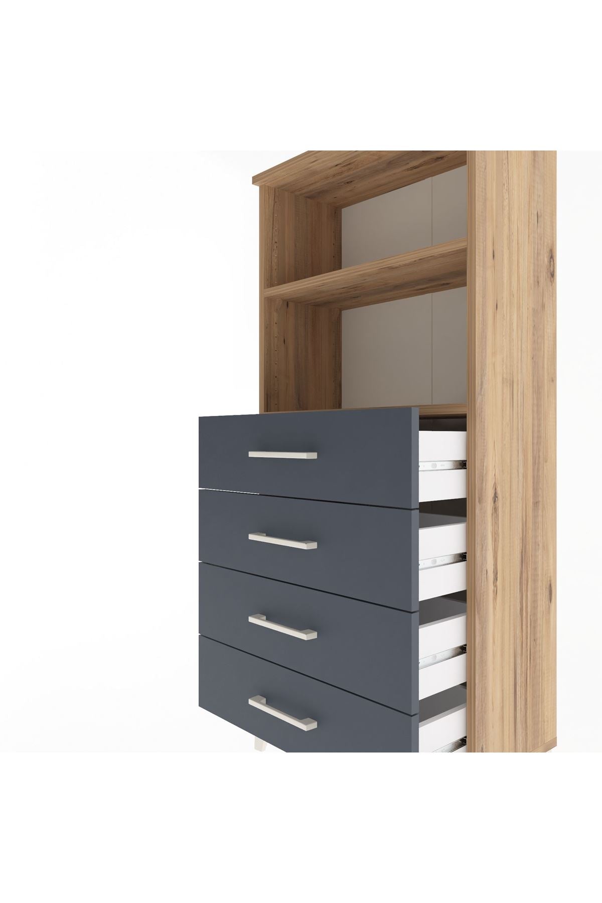 Arges Dolap 2 Raflı 4 Çekmeceli 60x30x134 Çam-Antrasit