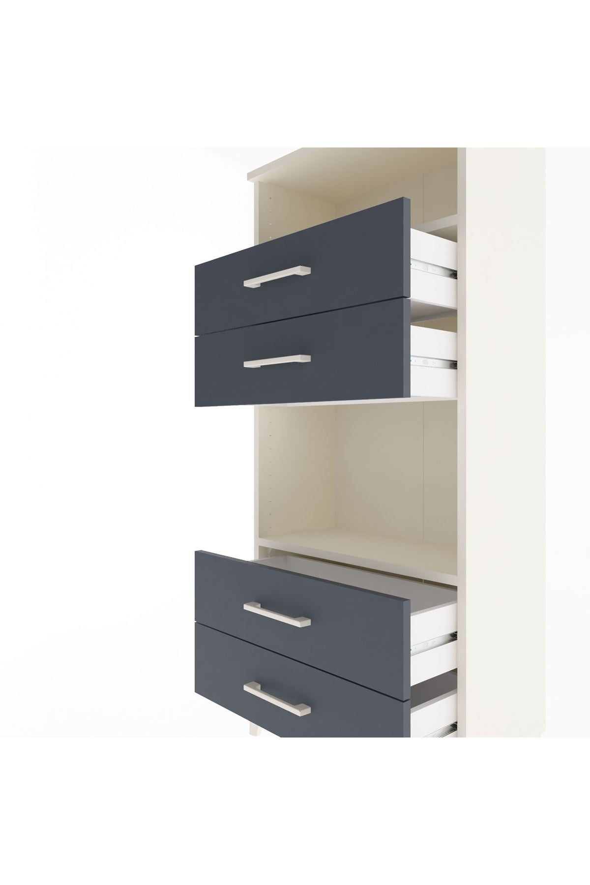 Arges Dolap 2 Raflı 4 Çekmeceli 60x30x134 Aytaşı-Antrasit