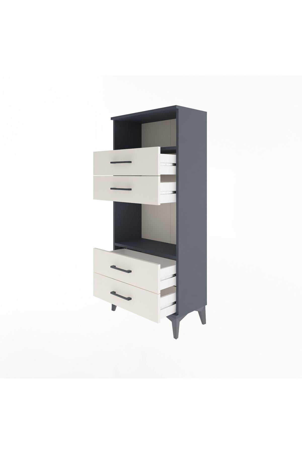 Arges Dolap 2 Raflı 4 Çekmeceli 60x30x134 Antrasit-Aytaşı