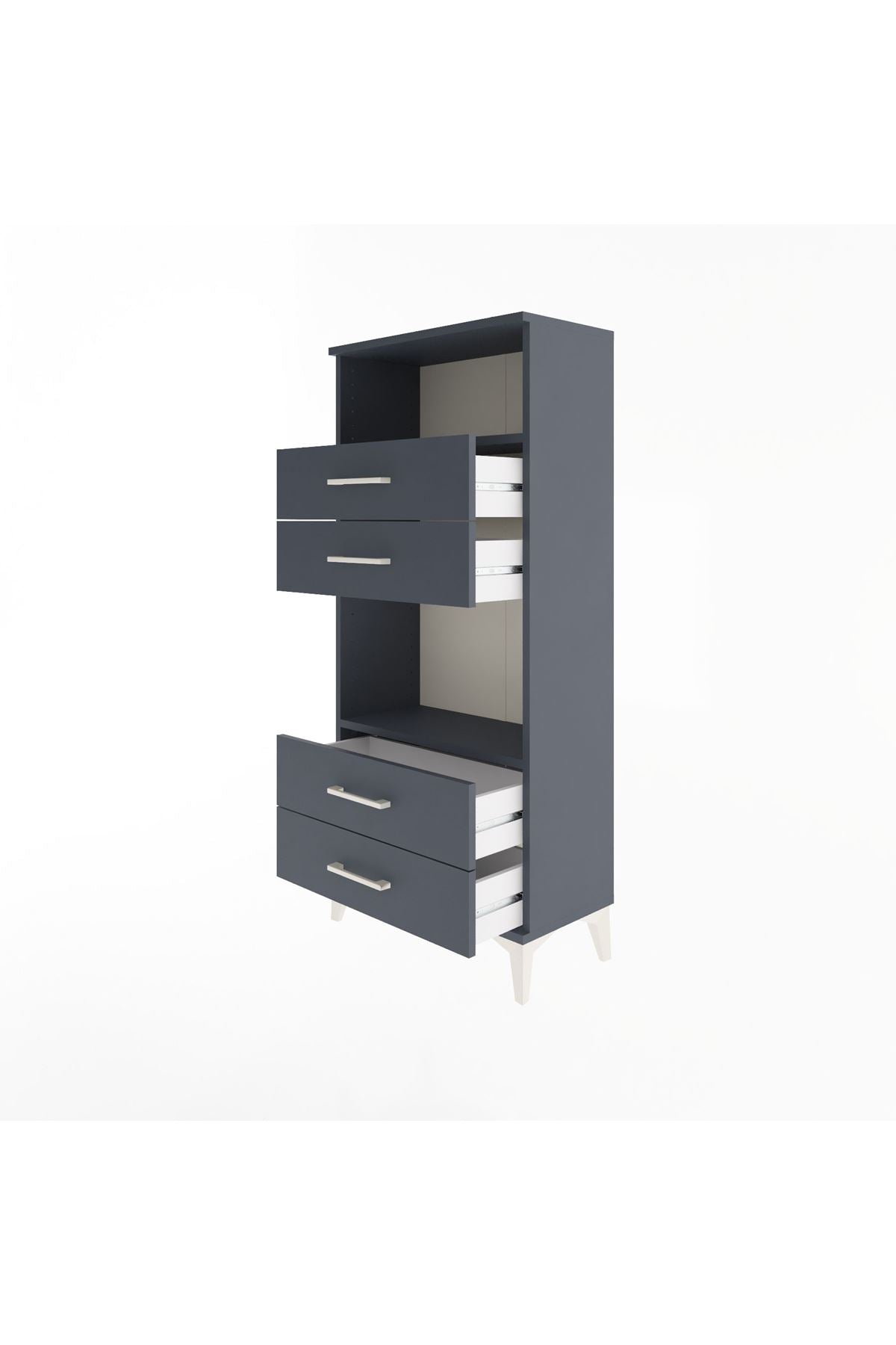 Arges Dolap 2 Raflı 4 Çekmeceli 60x30x134 Antrasit-Antrasit