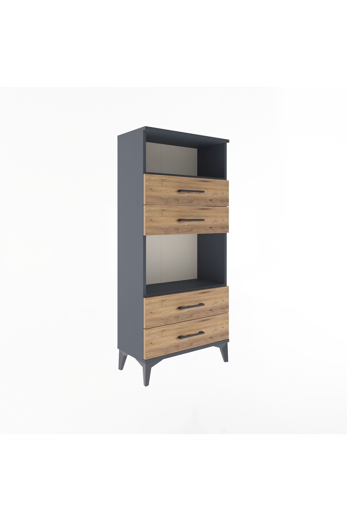 Arges Dolap 2 Raflı 4 Çekmeceli 60x30x134 Antrasit-Çam