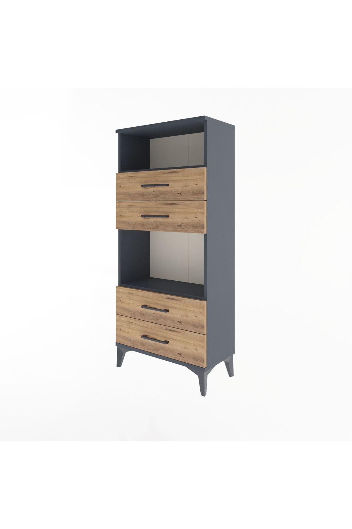 Arges Dolap 2 Raflı 4 Çekmeceli 60x30x134 Antrasit-Çam