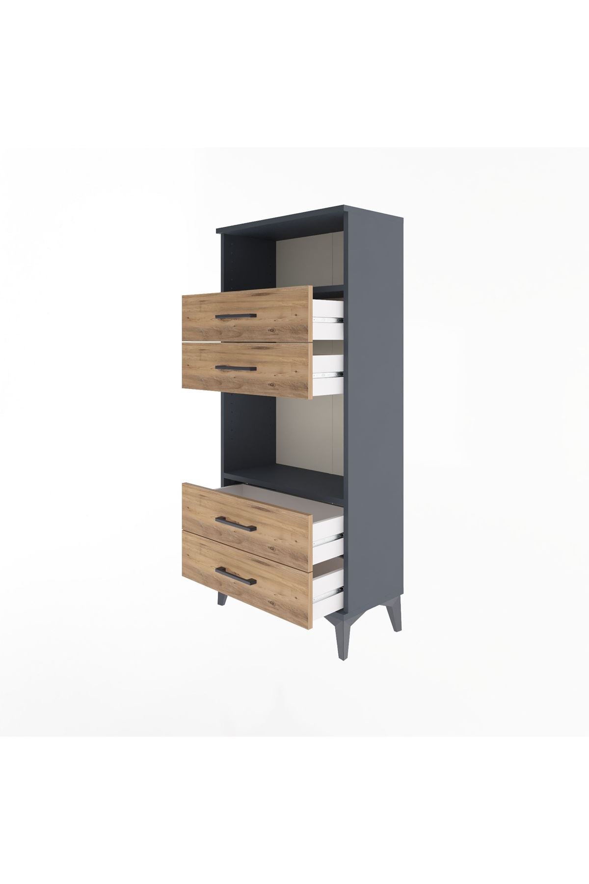 Arges Dolap 2 Raflı 4 Çekmeceli 60x30x134 Antrasit-Çam