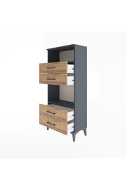 Arges Dolap 2 Raflı 4 Çekmeceli 60x30x134 Antrasit-Çam