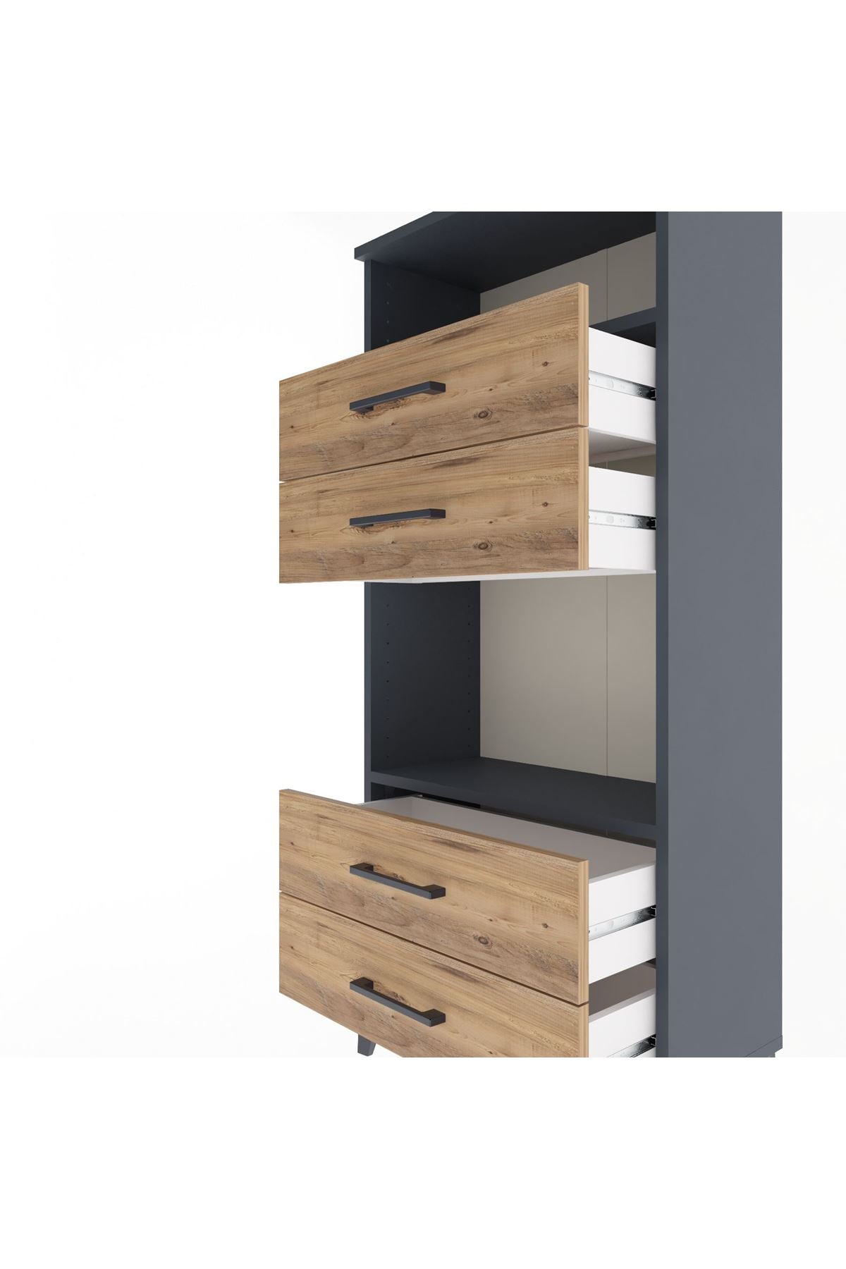 Arges Dolap 2 Raflı 4 Çekmeceli 60x30x134 Antrasit-Çam