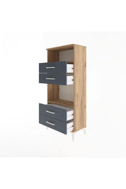 Arges Dolap 2 Raflı 4 Çekmeceli 60x30x134 Çam-Antrasit